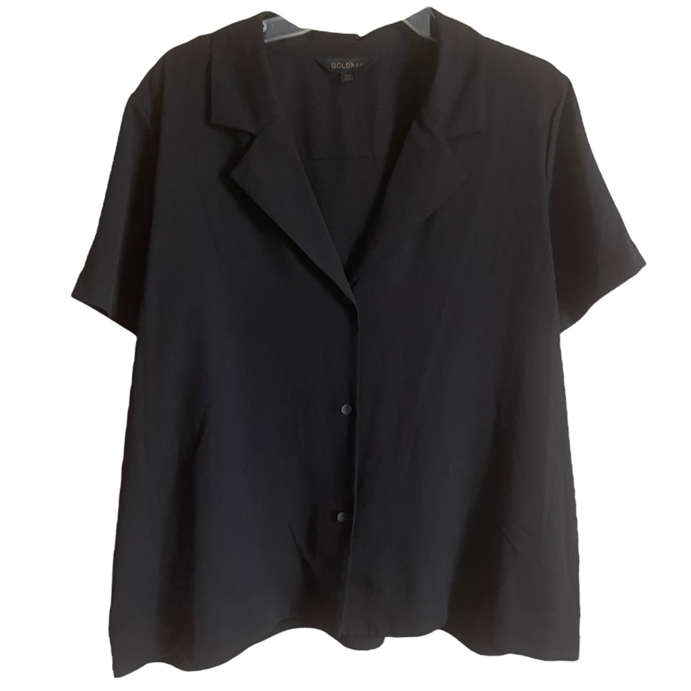 Goldray Black Short Sleeve Button‎ Down Boxy Casual Shirt Women's XXL NWOT